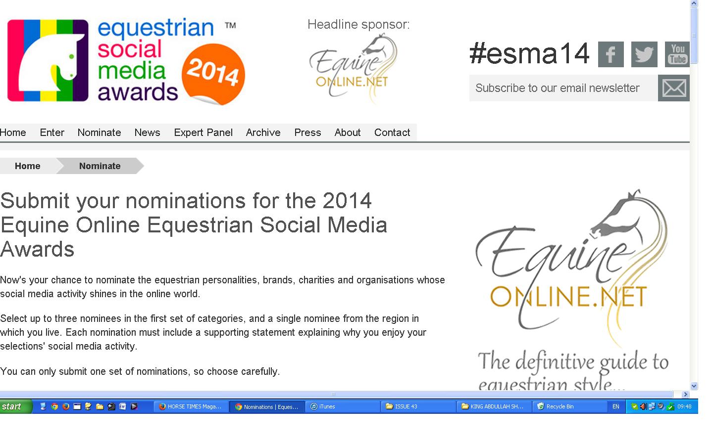 Horse Times Egypt: Equestrian Magazine :News :PUBLIC NOMINATIONS ARE NOW OPEN FOR THE 2014 EQUINE ONLINE EQUESTRIAN SOCIAL MEDIA AWARDS